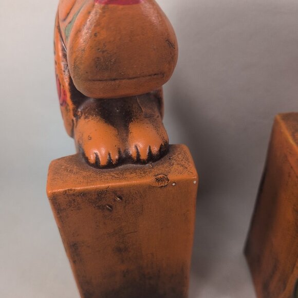 VTG 1950s Ceramic Arnart Creations Dachshund Japan Bookends Orange Rose Floral - Picture 10 of 10